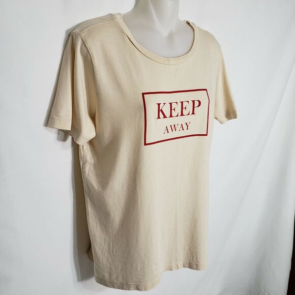 Forever 21 Womens Graphic T Shirt Tee Top Medium Ivory Keep Away Short Sleeve - Picture 4 of 7